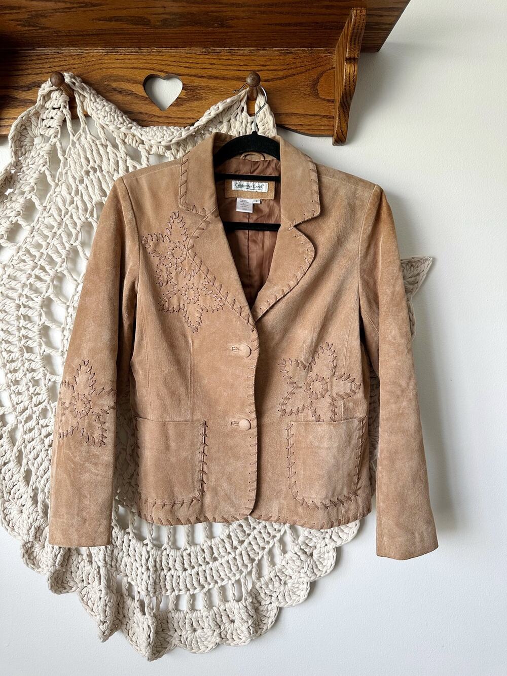 Coldwater Creek Vintage 90s Western Suede Embroidered Floral Jacket Blazer Small